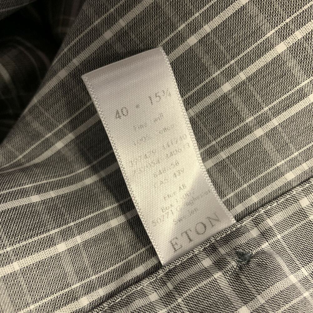 ETON Size 40 Grey White Plaid Cotton Button Up Long Sleeve Shirt - Picture 5 of 6